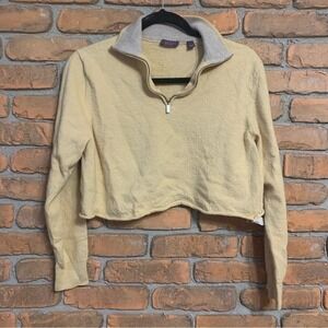 Aristo Eighteen Merino Wool Cropped Quarter Zip Pullover Sweater Yellow‎ - L